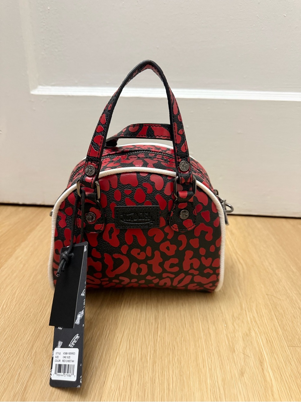 Von Dutch Red and Black Leopard Print Crossbody Satchel with strap - Picture 3 of 8